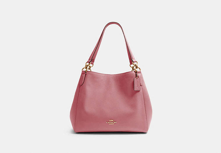 COACH®,HALLIE SHOULDER BAG,Pebbled Leather,Large,Gold/Rose,Front View