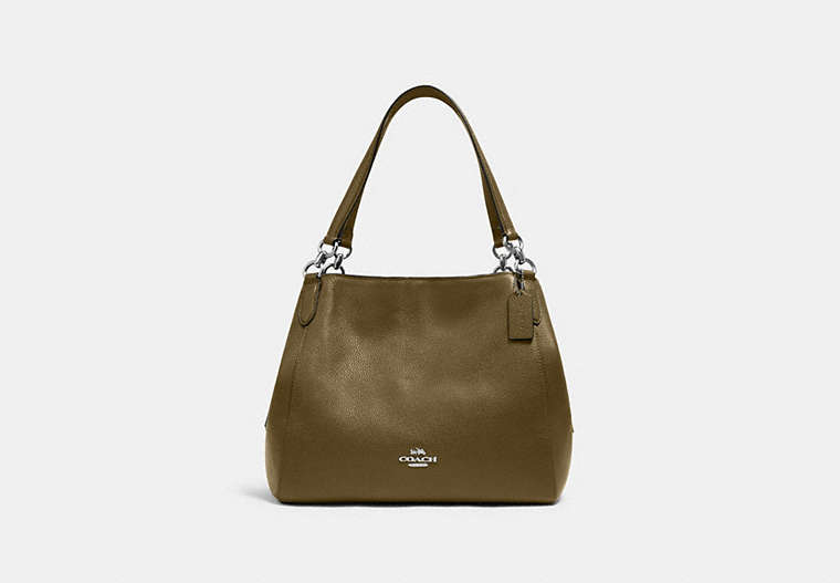 COACH®,HALLIE SHOULDER BAG,Pebbled Leather,Large,Gunmetal/Kelp,Front View
