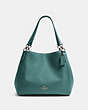 COACH®,HALLIE SHOULDER BAG,Pebbled Leather,Large,Silver/Dark Turquoise,Front View