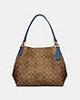 COACH®,HALLIE SHOULDER BAG IN SIGNATURE CANVAS,Leather,Small,Gold/Khaki Deep Atlantic,Front View