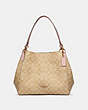 COACH®,HALLIE SHOULDER BAG IN SIGNATURE CANVAS,Leather,Small,Gold/Light Khaki Blossom,Front View