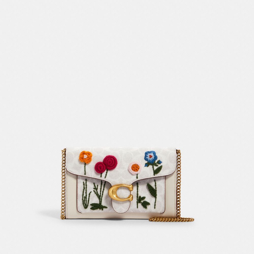 COACH Tabby Chain Clutch In Signature Canvas With Floral Embroidery