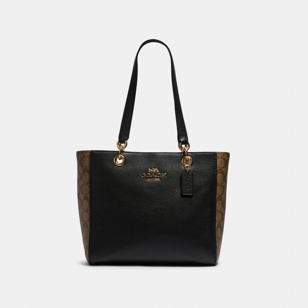 COACH®,JES TOTE IN SIGNATURE CANVAS,Gold/KHAKI/BLACK,Front View