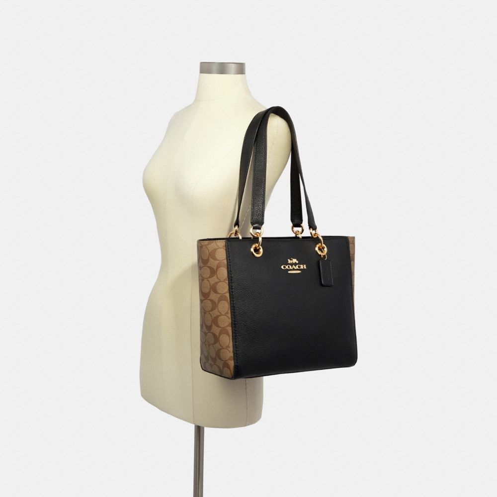 COACH®,JES TOTE IN SIGNATURE CANVAS,Gold/KHAKI/BLACK,Alternate View