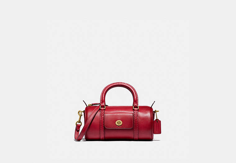 COACH®,MINI BARREL BAG,Leather,Mini,Brass/Red Apple,Front View