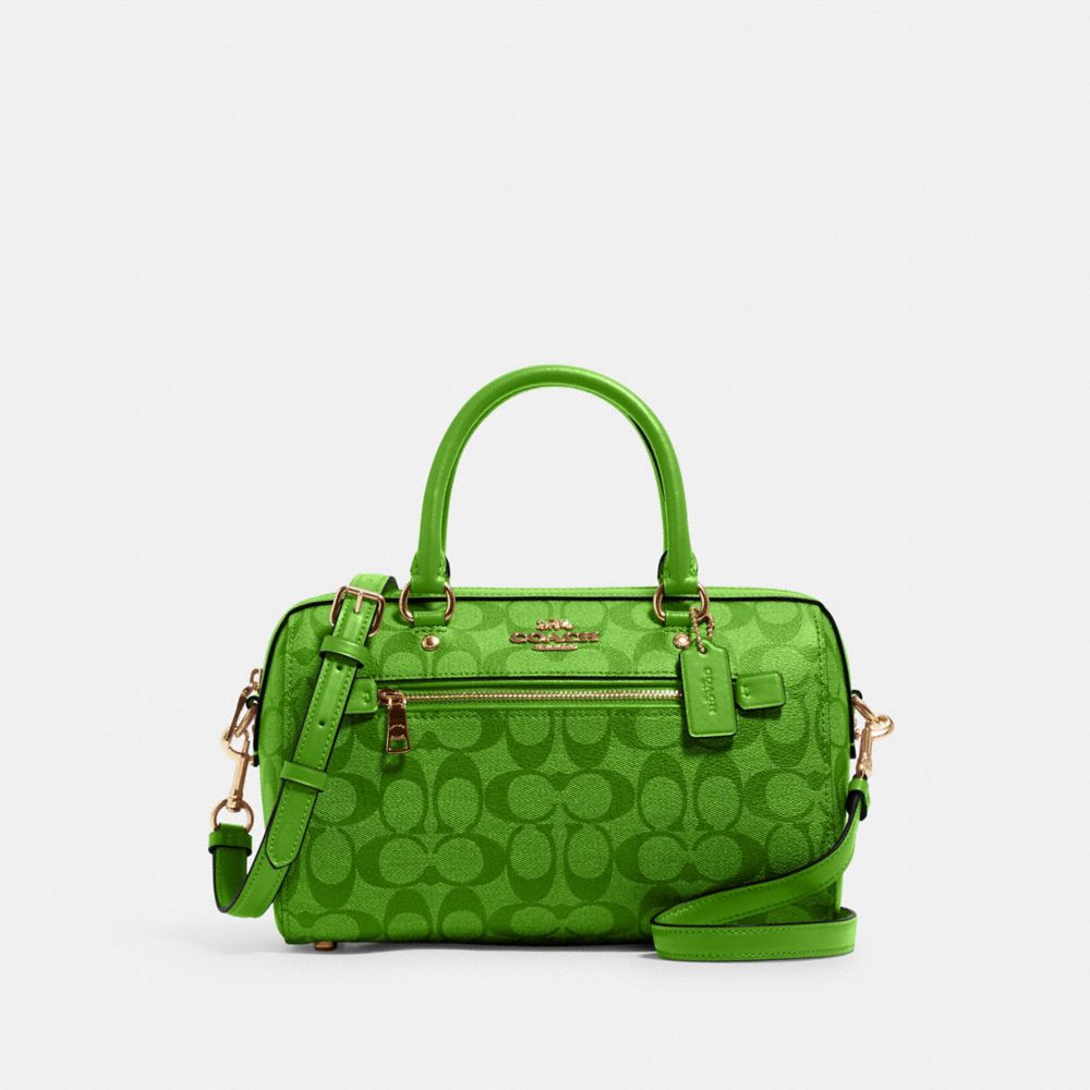 COACH®,ROWAN SATCHEL BAG IN SIGNATURE CANVAS,Signature Canvas,Large,Im/Neon Green,Front View