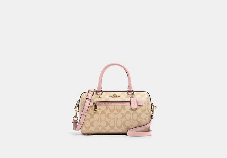 COACH®,ROWAN SATCHEL IN SIGNATURE CANVAS,Leather,Large,Gold/Light Khaki Blossom,Front View