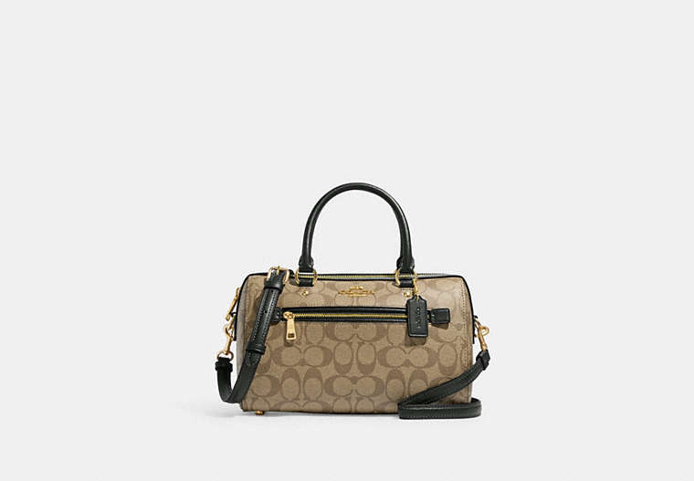 COACH®,ROWAN SATCHEL BAG IN SIGNATURE CANVAS,Leather,Large,Gold/Khaki/Amazon Green,Front View