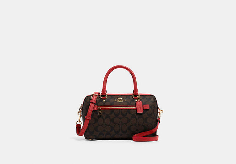 COACH®,ROWAN SATCHEL BAG IN SIGNATURE CANVAS,Leather,Large,Gold/Brown 1941 Red,Front View