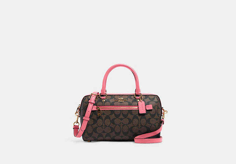 COACH®,ROWAN SATCHEL BAG IN SIGNATURE CANVAS,Leather,Large,Im/Brown/Watermelon,Front View image number 0