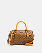 COACH®,ROWAN SATCHEL BAG IN SIGNATURE CANVAS,Leather,Large,Gunmetal/Khaki Honey,Front View