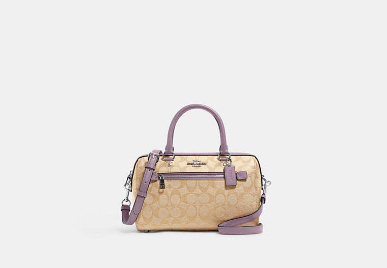 COACH®,ROWAN SATCHEL BAG IN SIGNATURE CANVAS,Leather,Large,Silver/Light Khaki/Soft Lilac,Front View