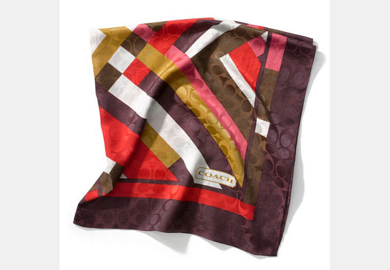 COACH®,GEOMETRIC COLORBLOCK SQUARE SCARF,Mixed Material,BERRY,Front View