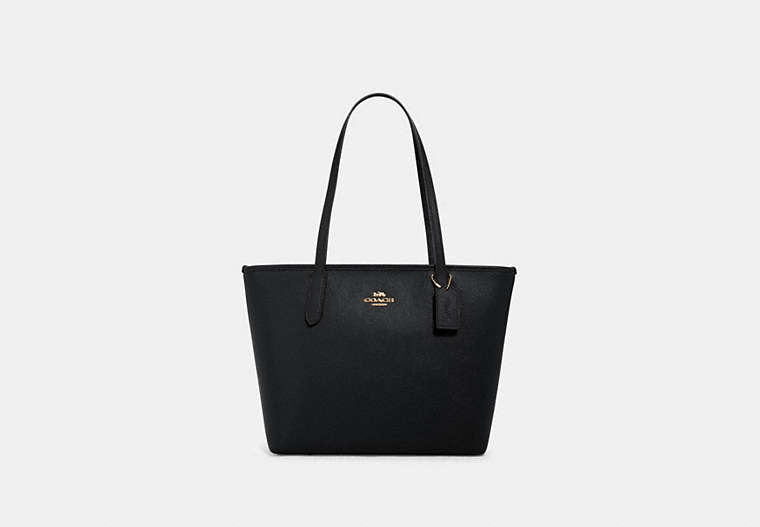 COACH®,ZIP TOP TOTE,Leather,Gold/Black,Front View