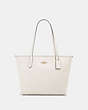 COACH®,ZIP TOP TOTE,Leather,Gold/Chalk,Front View