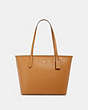 COACH®,ZIP TOP TOTE,Leather,Gold/LIGHT SADDLE,Front View