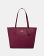 COACH®,ZIP TOP TOTE,Leather,Gold/Dark Berry,Front View