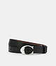COACH®,SIGNATURE BUCKLE BELT, 25MM,Leather,Silver/Black Dark Saddle,Front View