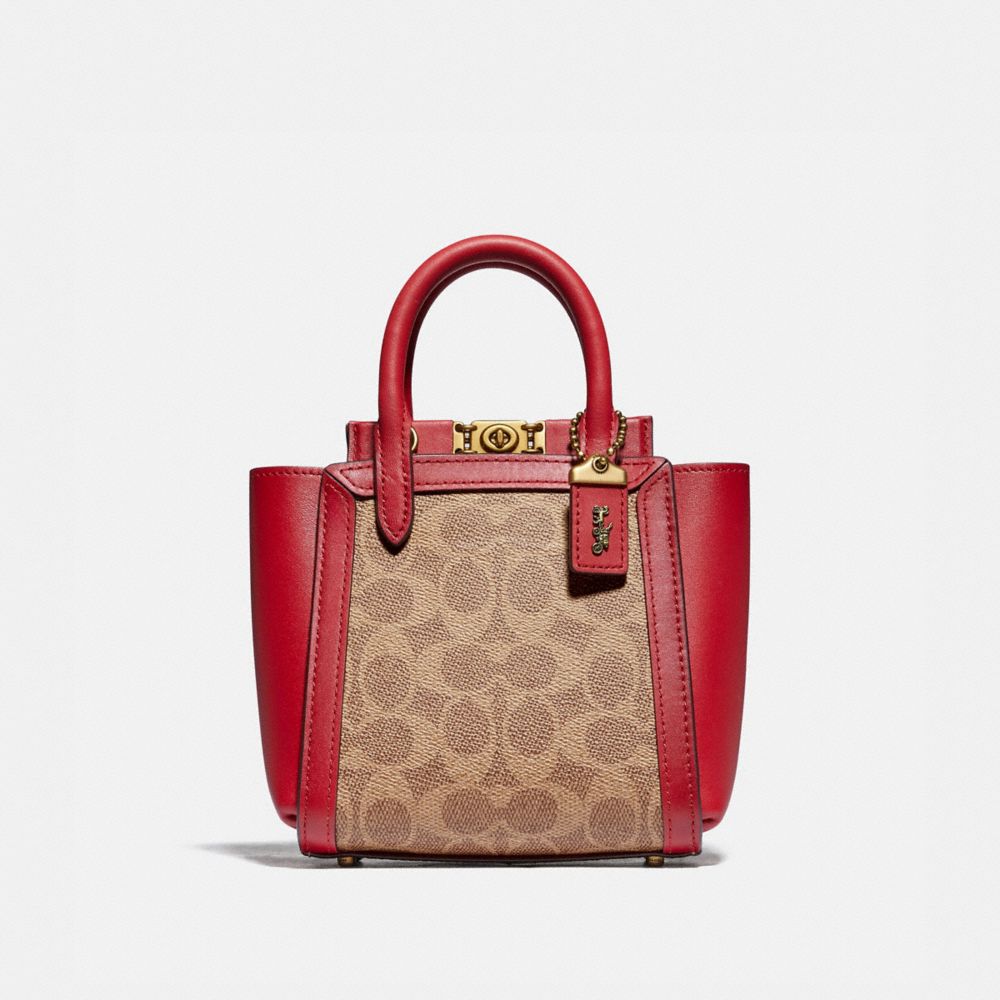COACH®,TROUPE TOTE 16 IN SIGNATURE CANVAS,Coated Canvas,Medium,Brass/Tan Red Apple,Front View