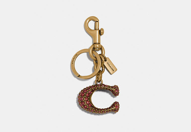 COACH®,SIGNATURE BAG CHARM,Metal,Gold/Wine,Front View
