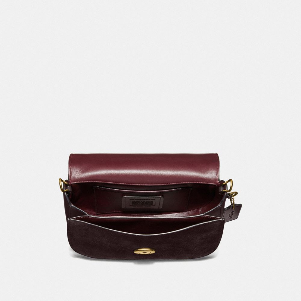 COACH®,KAT SADDLE BAG,Leather,Medium,Brass/Oxblood,Inside View,Top View