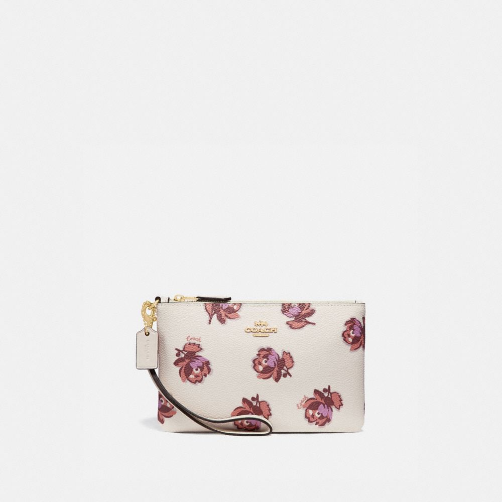 COACH®,SMALL WRISTLET WITH FLORAL PRINT,pvc,Gold/Chalk Floral Print,Front View