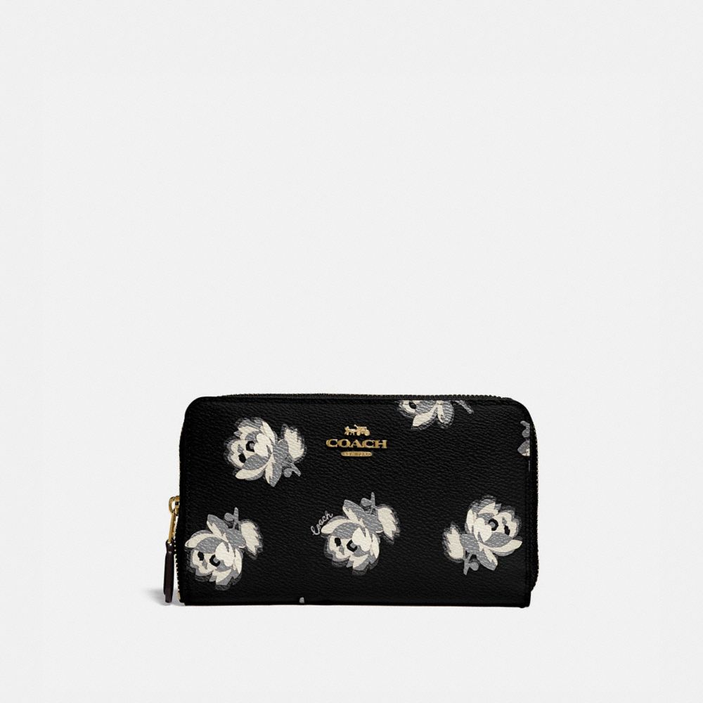 COACH®,Medium Zip Around Wallet With Floral Print,,Front View