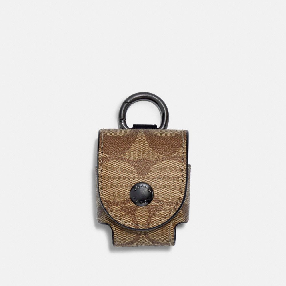 COACH®  Wireless Earbud Case Bag Charm In Signature Canvas