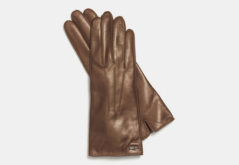 COACH®,LEATHER BASIC GLOVE,Leather,PINE BROWN,Front View