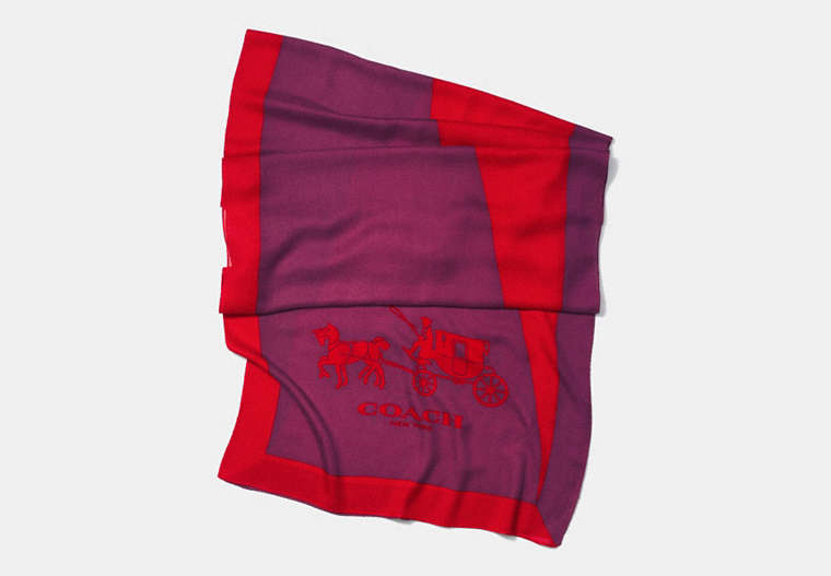 COACH®,COLORBLOCK OBLONG SCARF,Cashmere Blend,RED/FUCHSIA,Front View