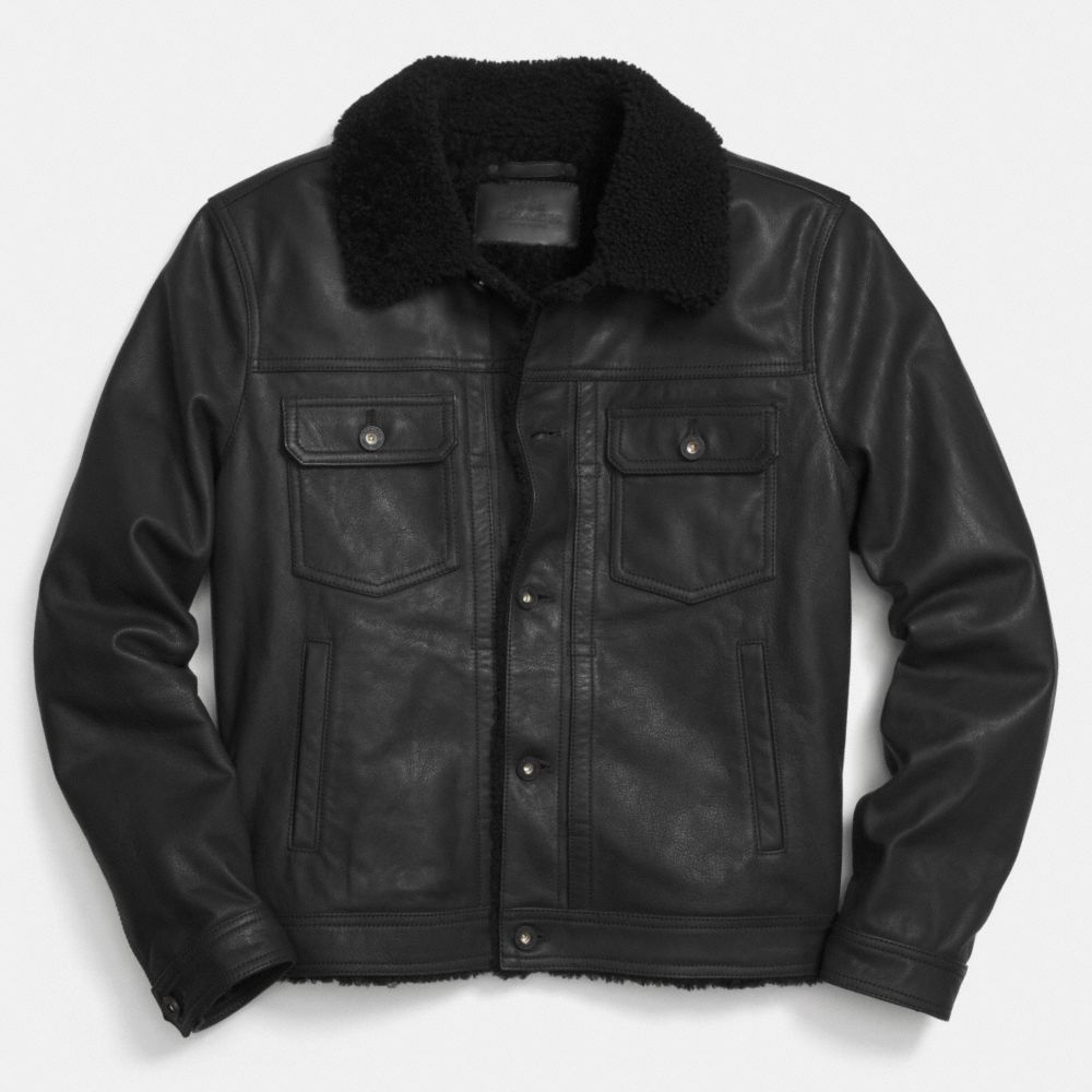Shearling Lined Leather Jean Jacket