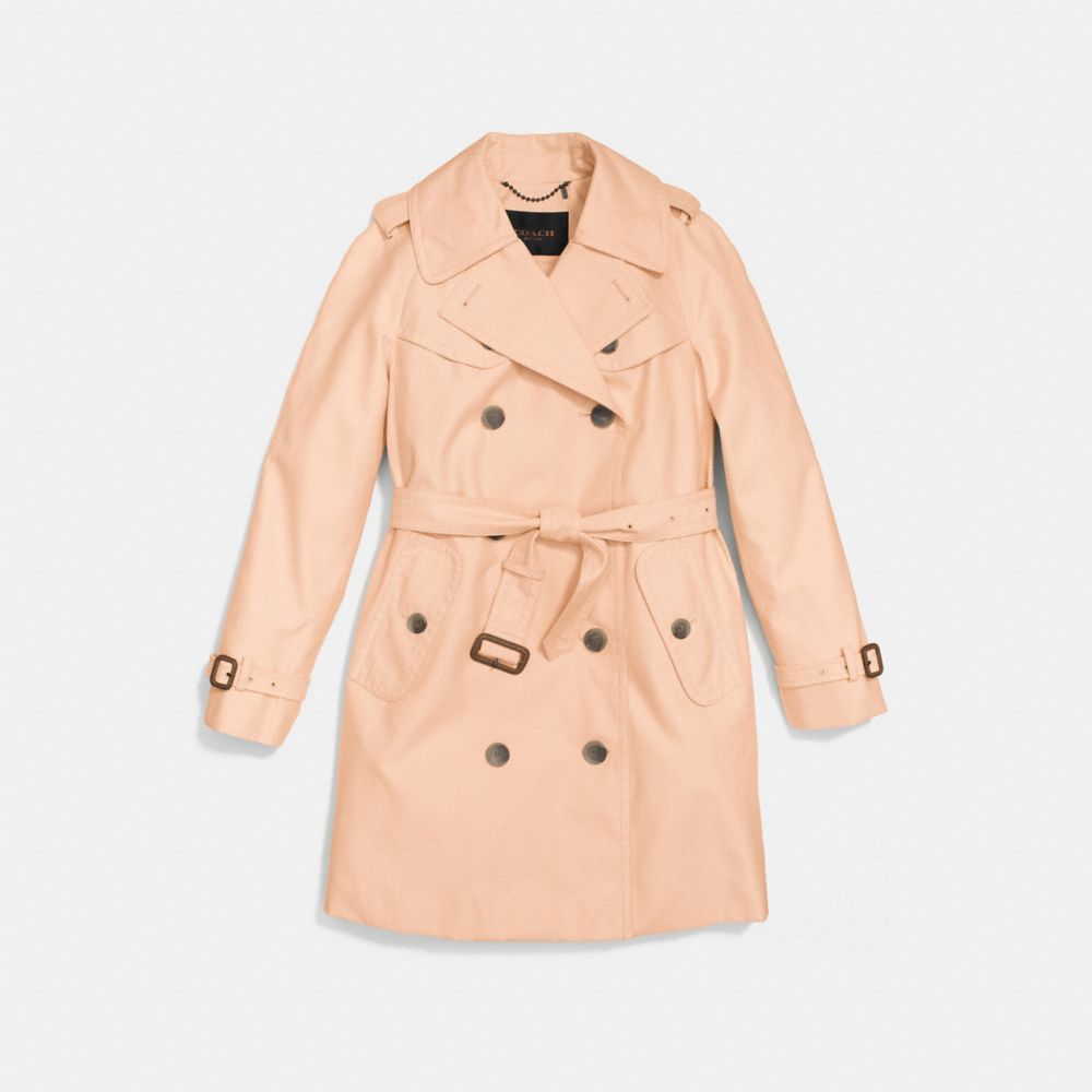 COACH®,MID LENGTH TRENCH,Cotton Twill,APRICOT,Front View