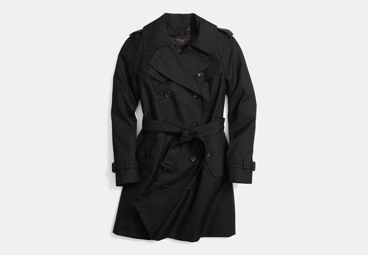 COACH®,MID LENGTH TRENCH,Cotton Twill,Black,Front View