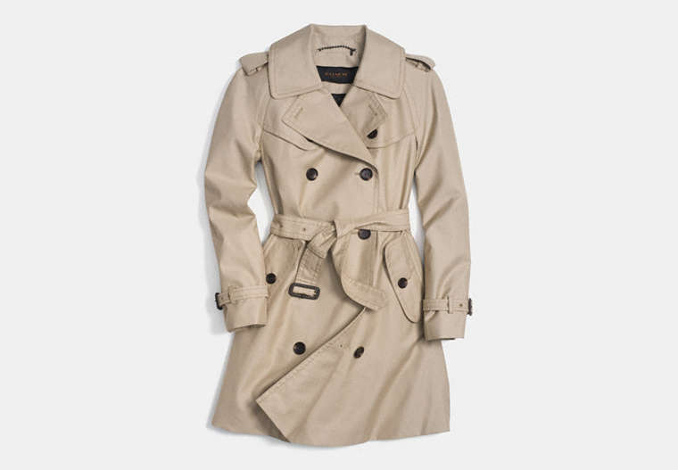 COACH®,MID LENGTH TRENCH,Cotton Twill,KHAKI,Front View