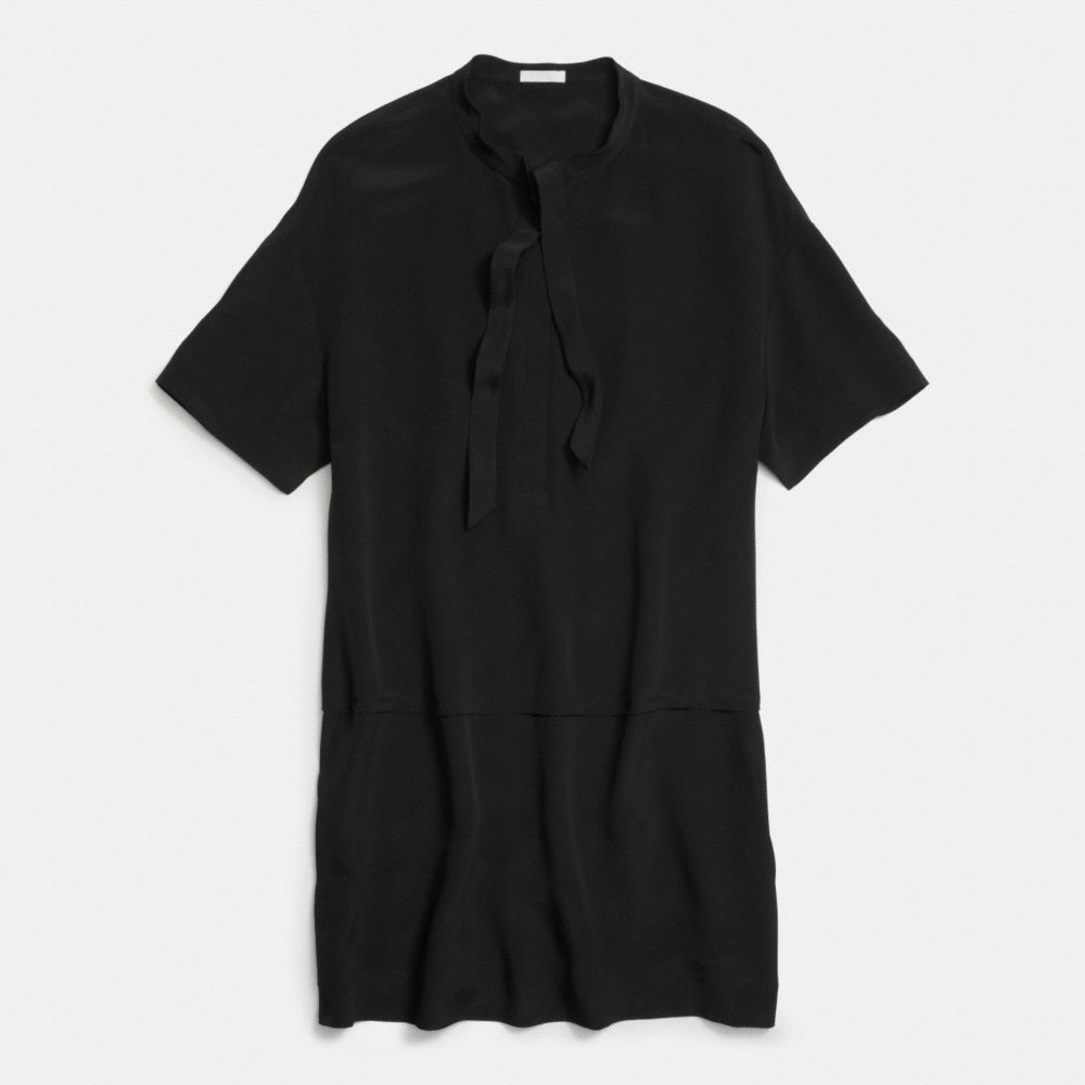 Silk Tie Collar Shift Dress