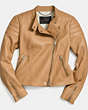 COACH®,REFINED MOTO JACKET,Leather,Tan,Front View