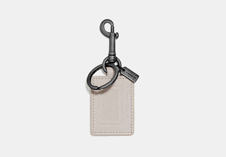 COACH®,STORYPATCH KEY FOB,Leather,Bone/Midnight,Front View