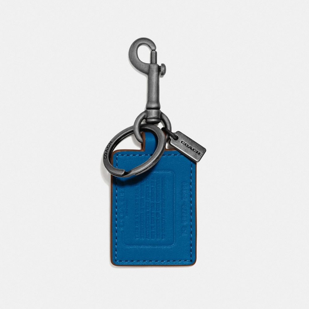 Coach Loop Key Fob Keychain Bag Charm QB Electric Blue Smooth Leather NWT