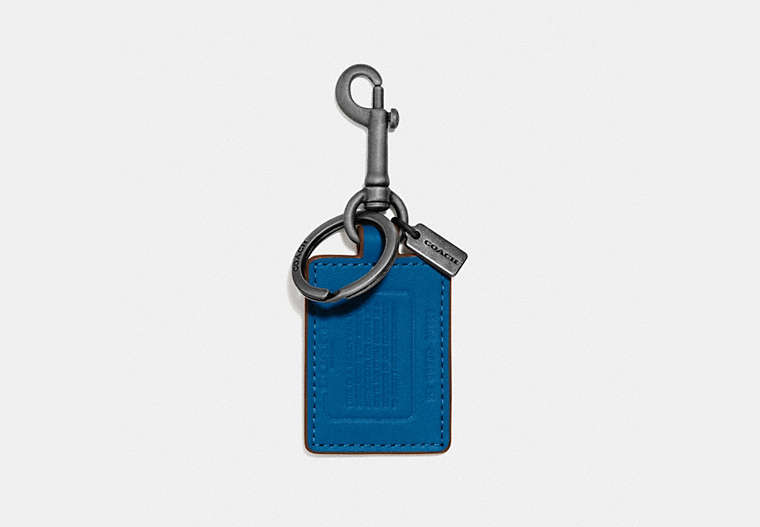 COACH®,STORYPATCH KEY FOB,Leather,Pacific/Saddle,Front View