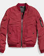 COACH®,WAXED NYLON AVIATOR JACKET,Cotton Blend,Red.,Front View