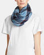 COACH®,CHECK PLAID OVERSIZED SQUARE SCARF,woolblend,BLUE/NAVY,Angle View