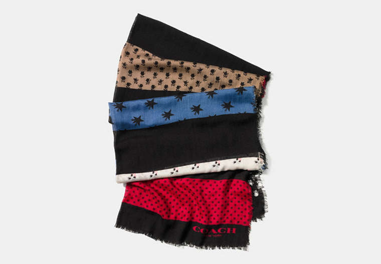 COACH®,PATCHWORK OBLONG SCARF,Wool Blend,Black,Front View
