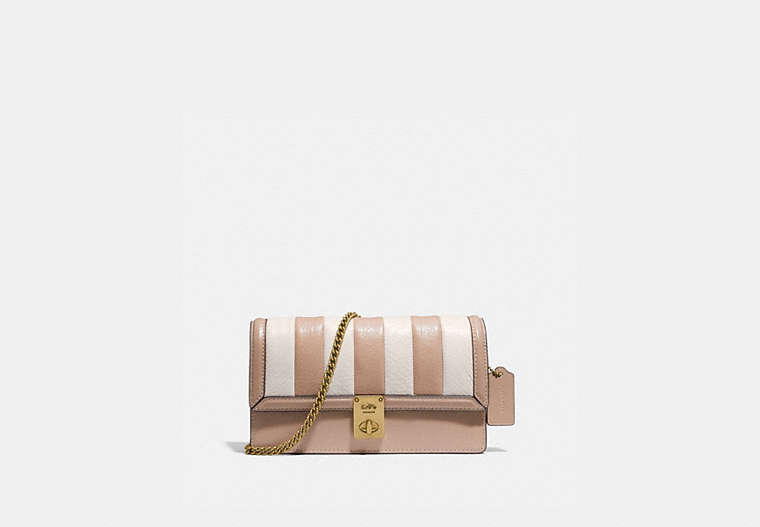 COACH®,HUTTON CLUTCH WITH COLORBLOCK QUILTING,Leather,Mini,Brass/Chalk Multi,Front View