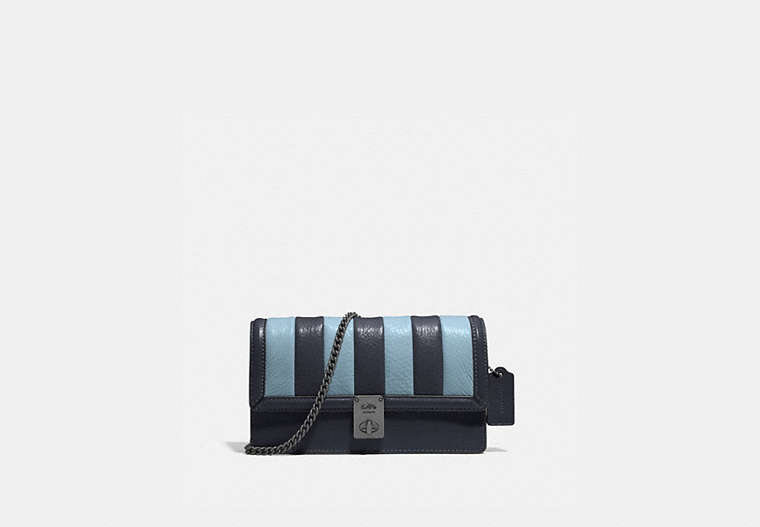 COACH®,HUTTON CLUTCH WITH COLORBLOCK QUILTING,Leather,Mini,Pewter/Midnight Navy Multi,Front View