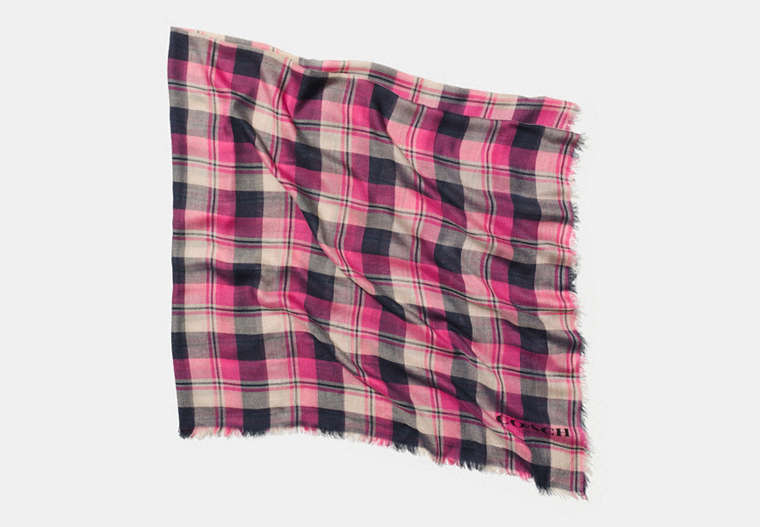 COACH®,BUFFALO CHECK PLAID SQUARE SCARF,Modal Blend,PINK/NAVY,Front View