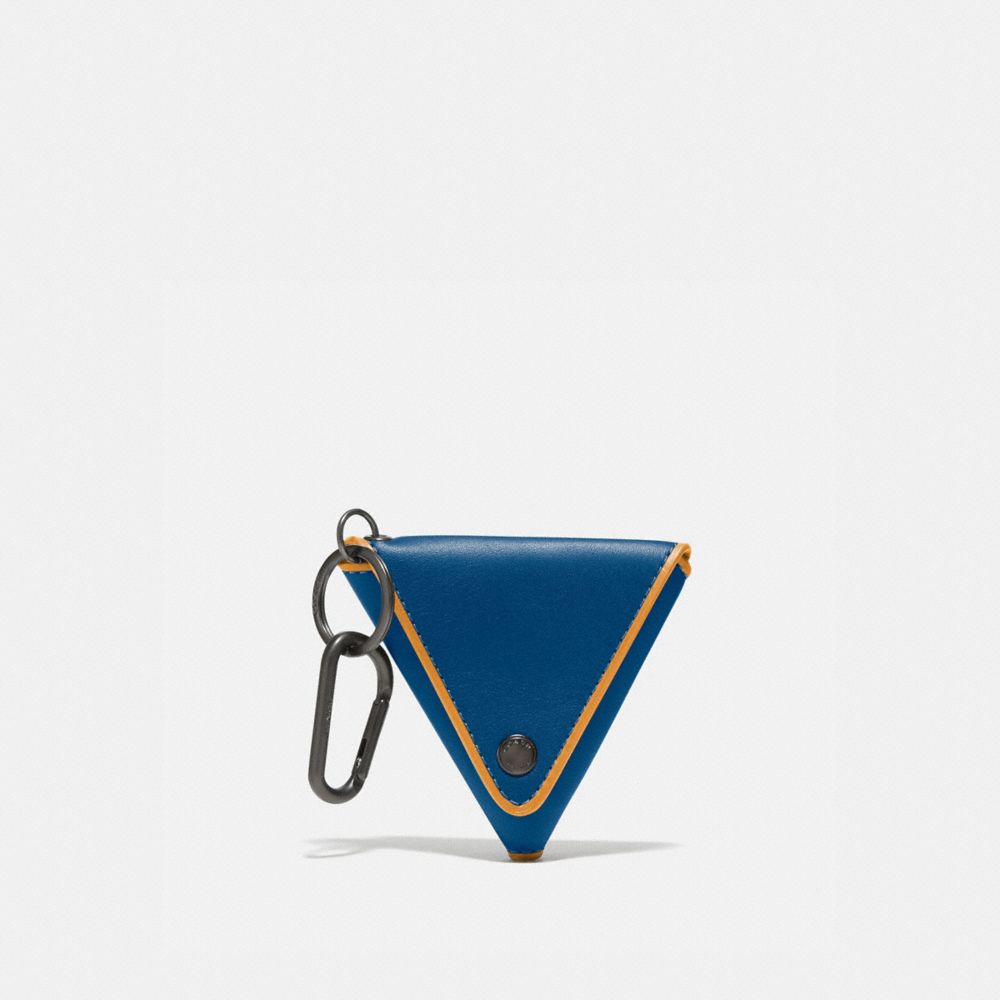 COACH®,TRIANGLE COIN POUCH,Leather,Mini,Pacific/Pollen,Front View