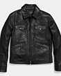 COACH®,FOUR POCKET LEATHER JACKET,Leather,Black,Front View