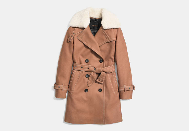 COACH®,ICON WOOL TRENCH,Wool Blend,Camel,Front View