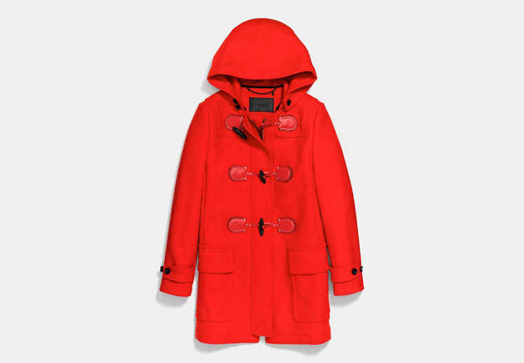 COACH®,DUFFLE COAT,Wool Blend,BRIGHT PERSIMMON,Front View