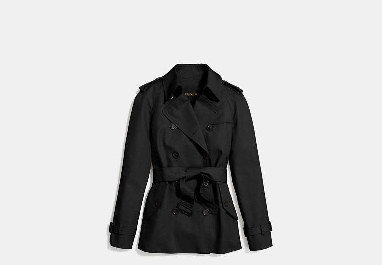 COACH®,MODERN SHORT TRENCH,Cotton Twill,Black,Front View